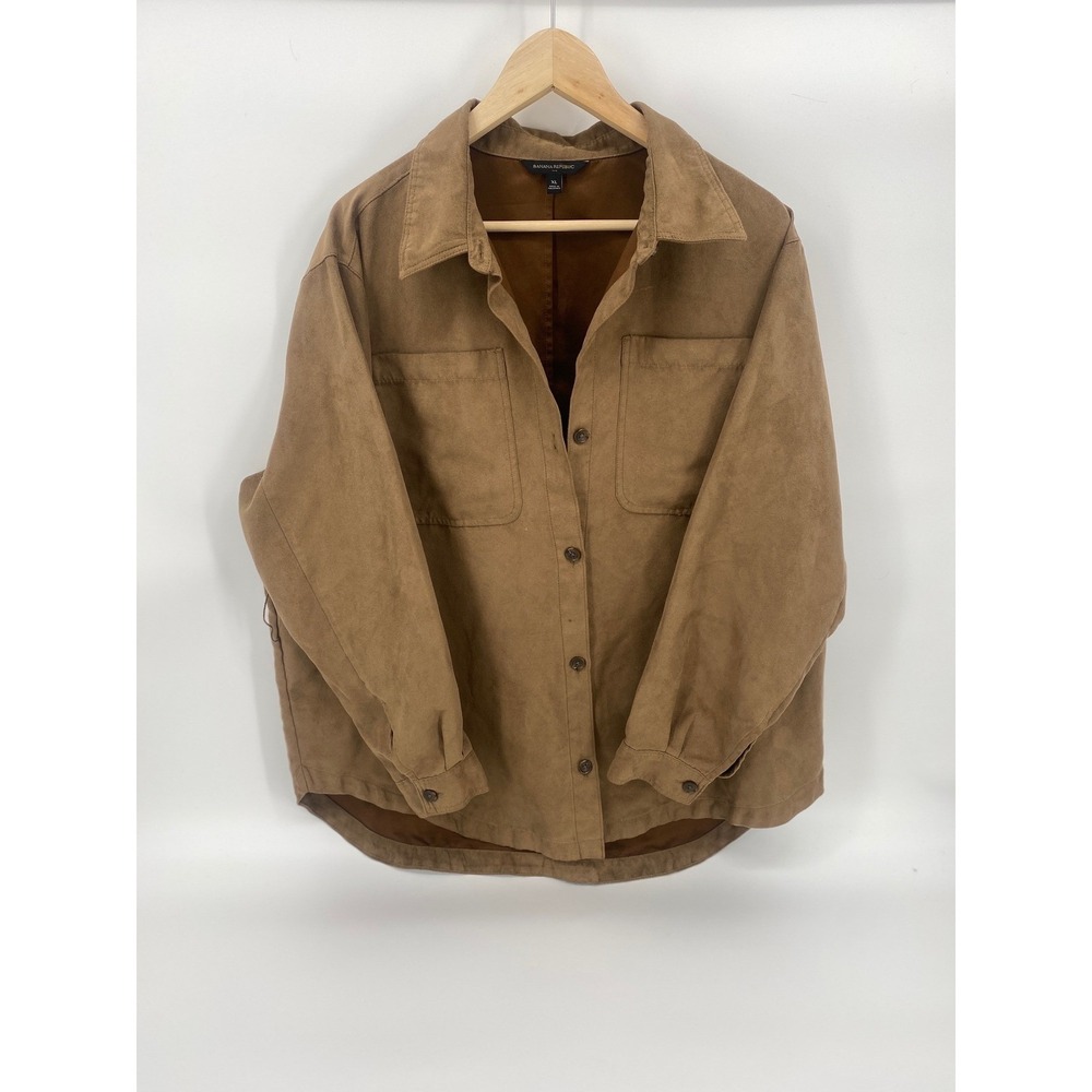 Banana Republic Shirt Jacket Womens XL Brown Vegan Suede Shacket Utility